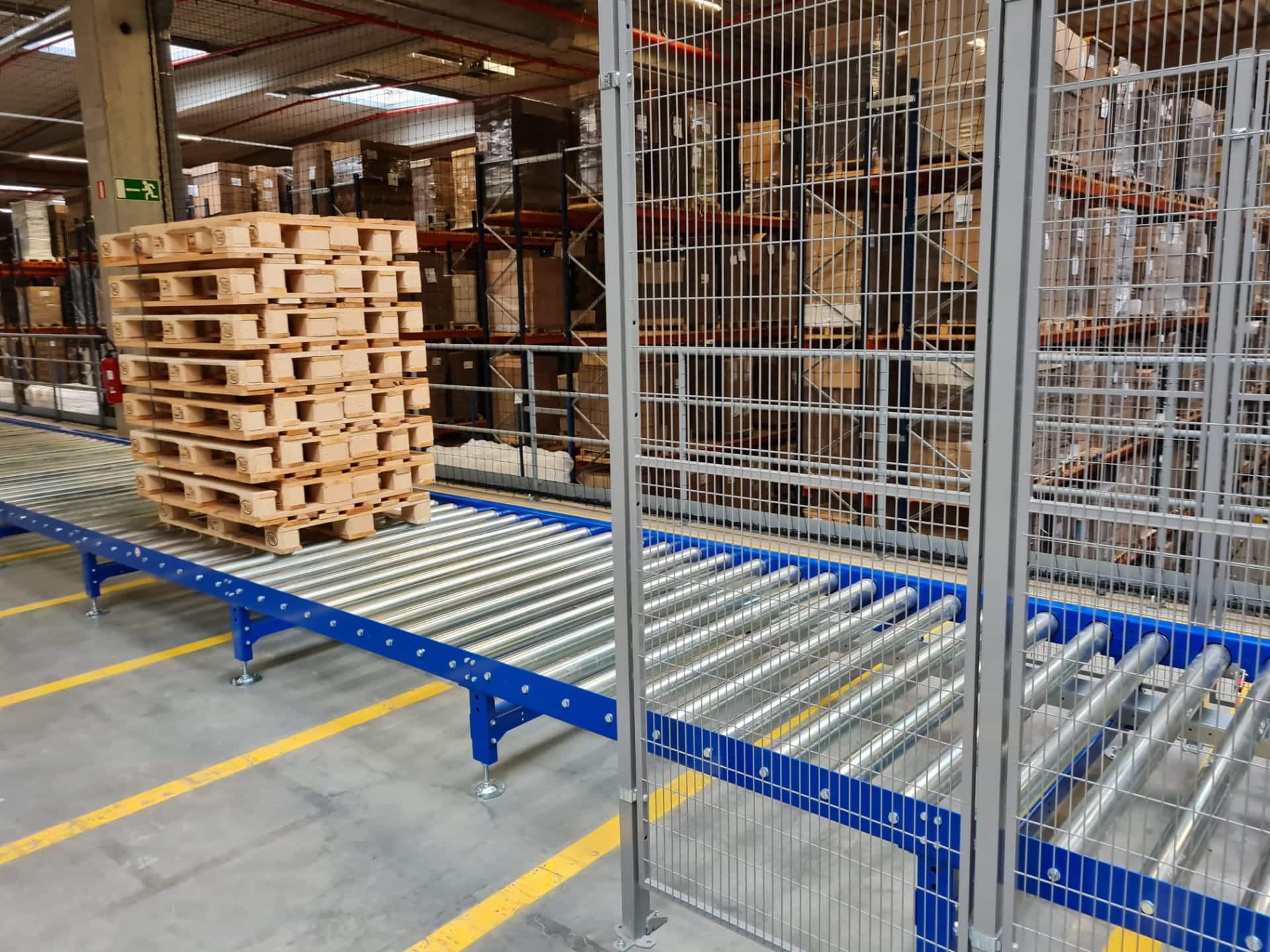 Example of one of our RCP roller conveyors, used here to transport Euro pallets.