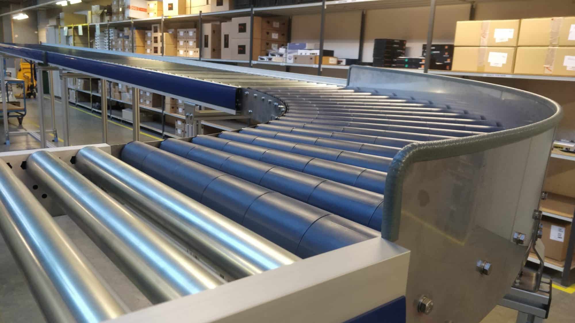 RCB roller conveyors that are making a curve.