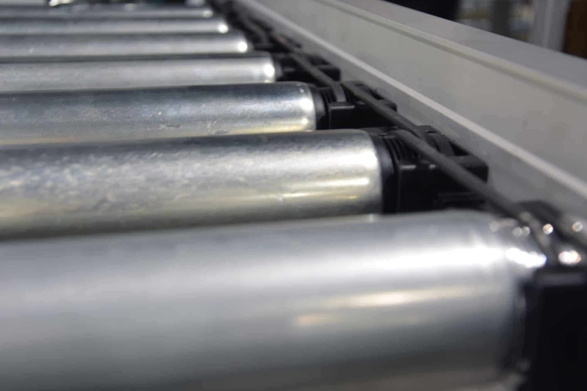 Close-up of the rollers in our conveyors.