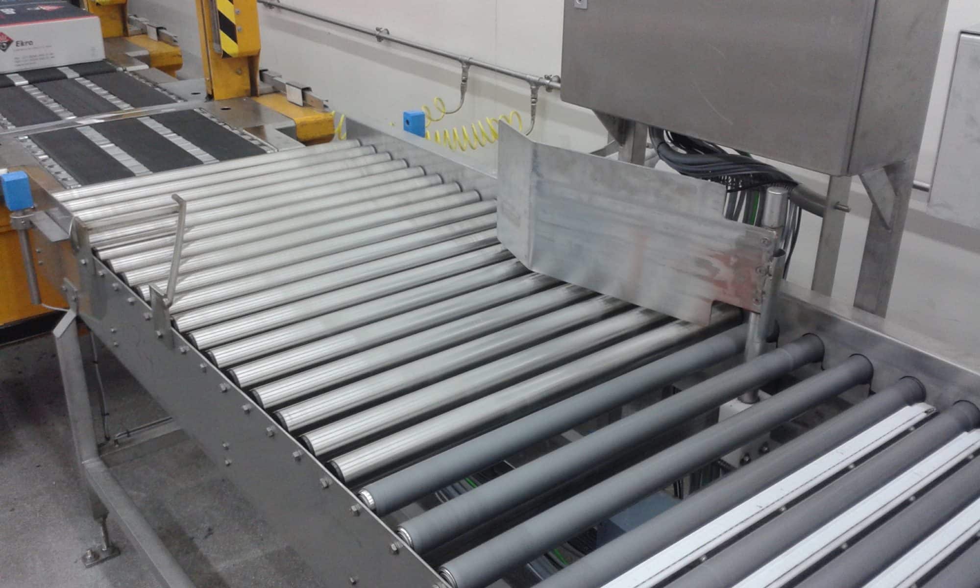 A close-up of a roller conveyor system, one of the most popular products of Easy Conveyors.